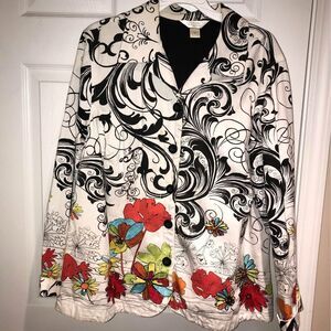 CJ Banks Floral Womens Size 14W X Graffiti Doodle Coloring Book Jacket Blazer